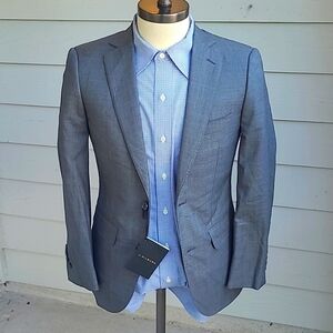 J HILBURN Custom Grey Solid Vitale Barberis Canonico Cloth‎ 36 R Mens Sport Coat